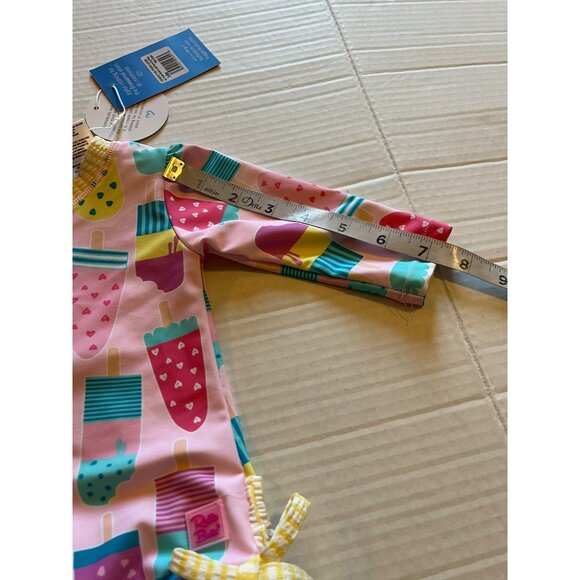 Ruffle Butts Baby Girls UPF 50+ Pink Ice Cream Print Long Sleeve Swimsuit - Picture 11 of 12
